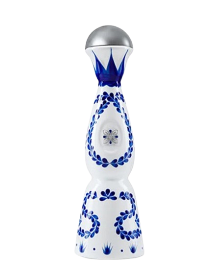 Luxury Tequila bottle with blue floral design and silver top, perfect for premium drinks in Mallorca