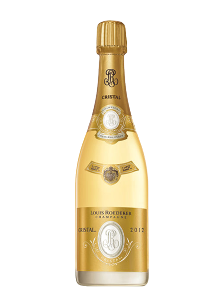 Louis Roederer Cristal Champagne bottle with a gold finish, ideal for luxurious celebrations in Mallorca