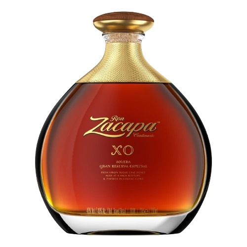 Ron Zacapa XO rum bottle with a sleek round design and golden cap, perfect for luxury sipping in Mallorca